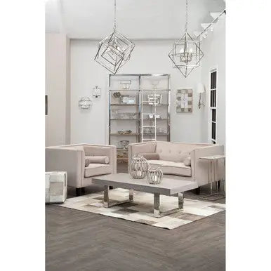Grey Elm Wood Low Coffee Table with Silver U-Shaped Steel Legs, Ulmus