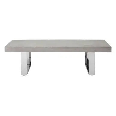 Grey Elm Wood Low Coffee Table with Silver U-Shaped Steel Legs, Ulmus