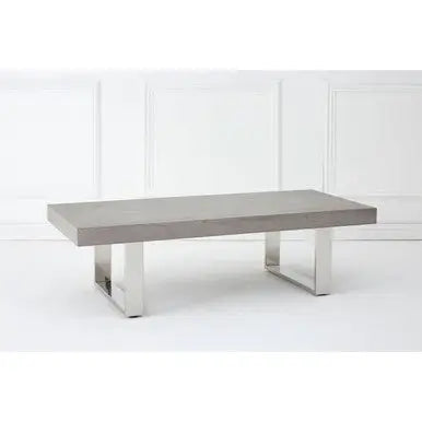 Grey Elm Wood Low Coffee Table with Silver U-Shaped Steel Legs, Ulmus