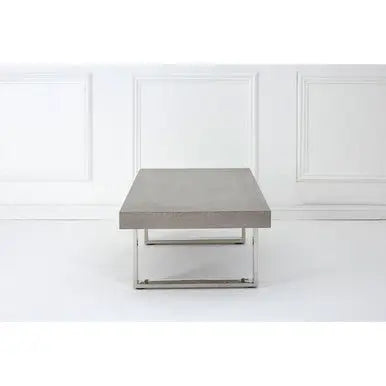 Grey Elm Wood Low Coffee Table with Silver U-Shaped Steel Legs, Ulmus