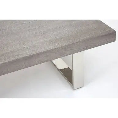 Grey Elm Wood Low Coffee Table with Silver U-Shaped Steel Legs, Ulmus