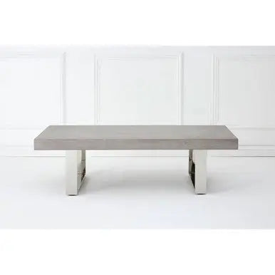 Grey Elm Wood Low Coffee Table with Silver U-Shaped Steel Legs, Ulmus