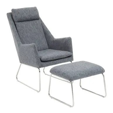 Grey Fabric Lounge Chair and Footstool Set | Azalea