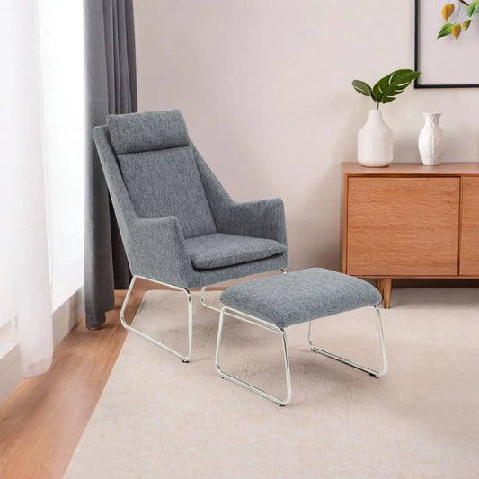 Grey Fabric Lounge Chair and Footstool Set | Azalea