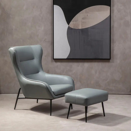 Grey Faux Leather Armchair and Footstool | Kaiko