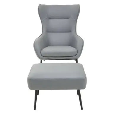 Grey Faux Leather Armchair and Footstool | Kaiko