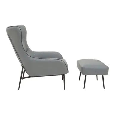 Grey Faux Leather Armchair and Footstool | Kaiko