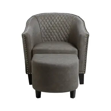 Grey Faux Leather Tub Chair with Footstool | Derby