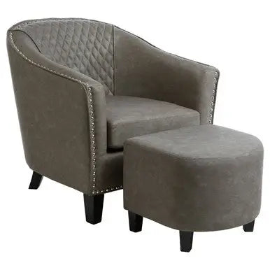 Grey Faux Leather Tub Chair with Footstool | Derby