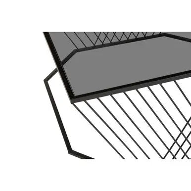 Grey Glass Top Coffee Table with Black Wireframe Design, Trento