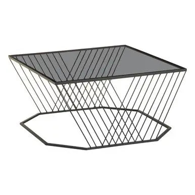 Grey Glass Top Coffee Table with Black Wireframe Design, Trento