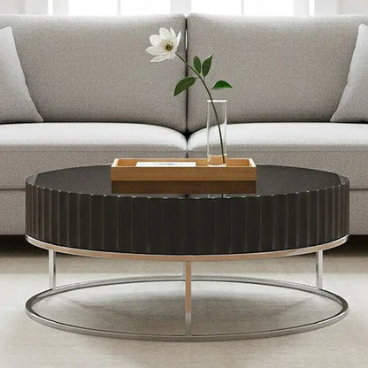 Grey Gloss Finish Wooden Coffee Table with Stainless Steel Base | Genoa