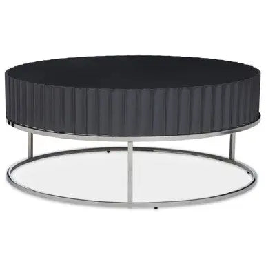 Grey Gloss Finish Wooden Coffee Table with Stainless Steel Base, Genoa