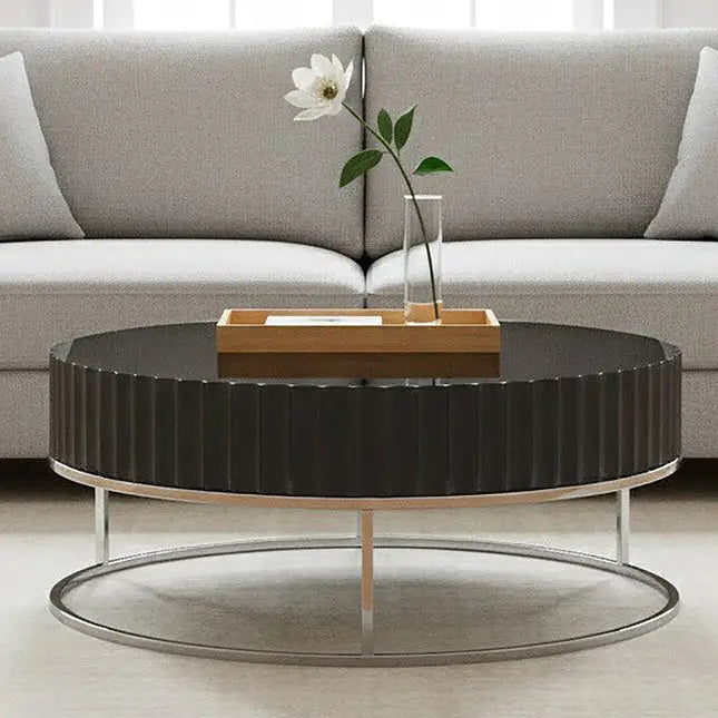 Grey Gloss Finish Wooden Coffee Table with Stainless Steel Base, Genoa