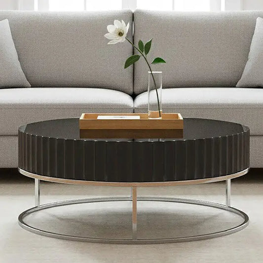 Grey Gloss Finish Wooden Coffee Table with Stainless Steel Base, Genoa