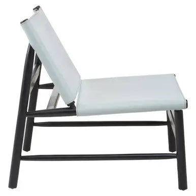 Grey Leather and Black Teak Modern Sling Chair | Kendari