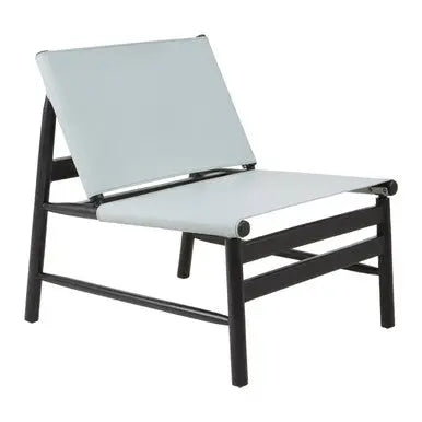 Grey Leather and Black Teak Modern Sling Chair | Kendari