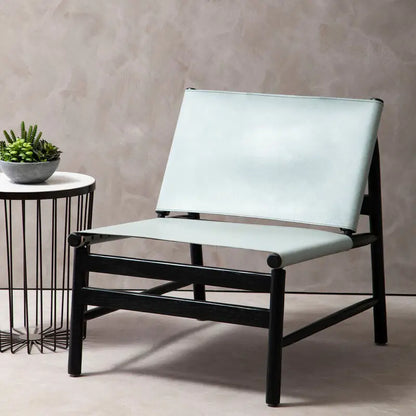 Grey Leather and Black Teak Modern Sling Chair | Kendari