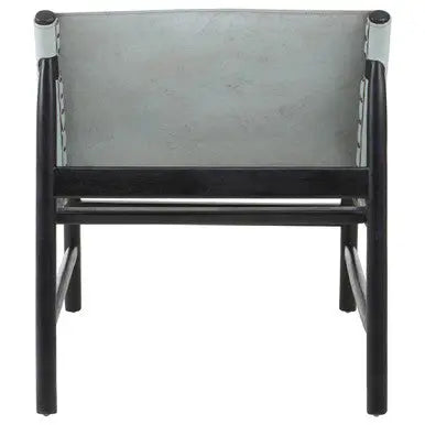Grey Leather and Black Teak Modern Sling Chair | Kendari