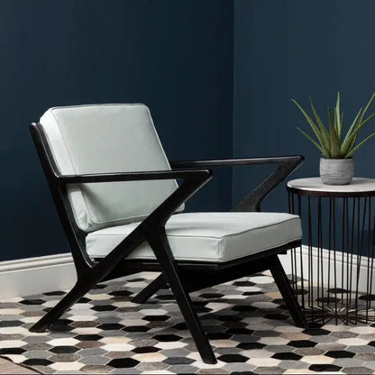 Grey Leather and Black Teak Wood Armchair | Kendari