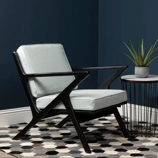 Grey Leather and Black Teak Wood Armchair | Kendari