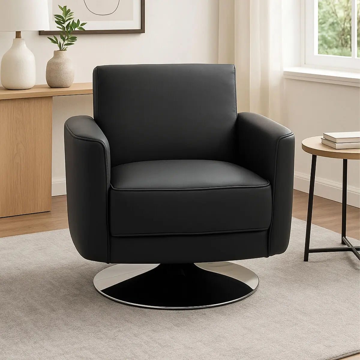 Grey Leather Effect Swivel Chair | Wester