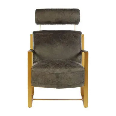 Grey Leather Lounge Chair with Rose Gold Finish Frame | Hoxton