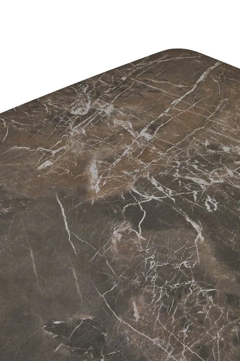 Grey Marble Effect Ceramic Top Coffee Table with Black Metal Legs and Lower Shelf, Imperia