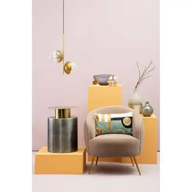 Grey Metal Straight Base Accent Table with Warm Metallic Gold Top, Rabia