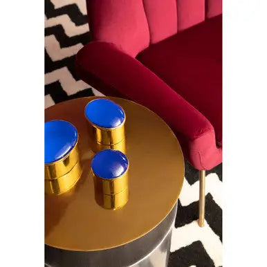 Grey Metal Straight Base Accent Table with Warm Metallic Gold Top, Rabia