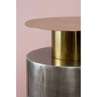 Grey Metal Straight Base Accent Table with Warm Metallic Gold Top, Rabia