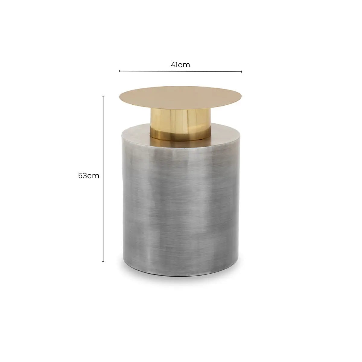Grey Metal Straight Base Accent Table with Warm Metallic Gold Top, Rabia