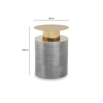 Grey Metal Straight Base Accent Table with Warm Metallic Gold Top, Rabia