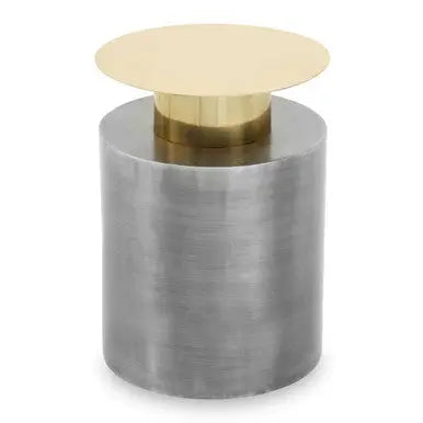 Grey Metal Straight Base Accent Table with Warm Metallic Gold Top, Rabia