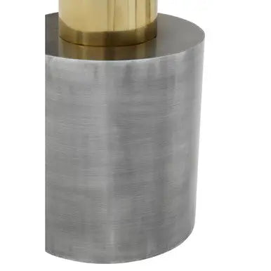 Grey Metal Straight Base Accent Table with Warm Metallic Gold Top, Rabia