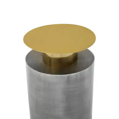 Grey Metal Straight Base Accent Table with Warm Metallic Gold Top, Rabia