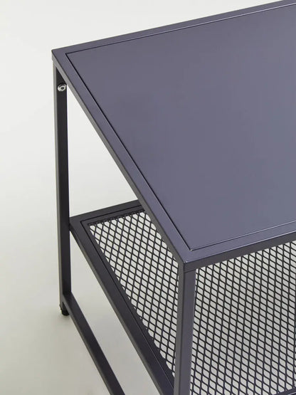 Grey Powder Coated Metal Coffee Table with Lower Mesh Display Shelf, Acero