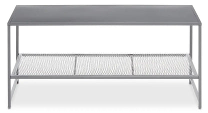 Grey Powder Coated Metal Coffee Table with Lower Mesh Display Shelf, Acero
