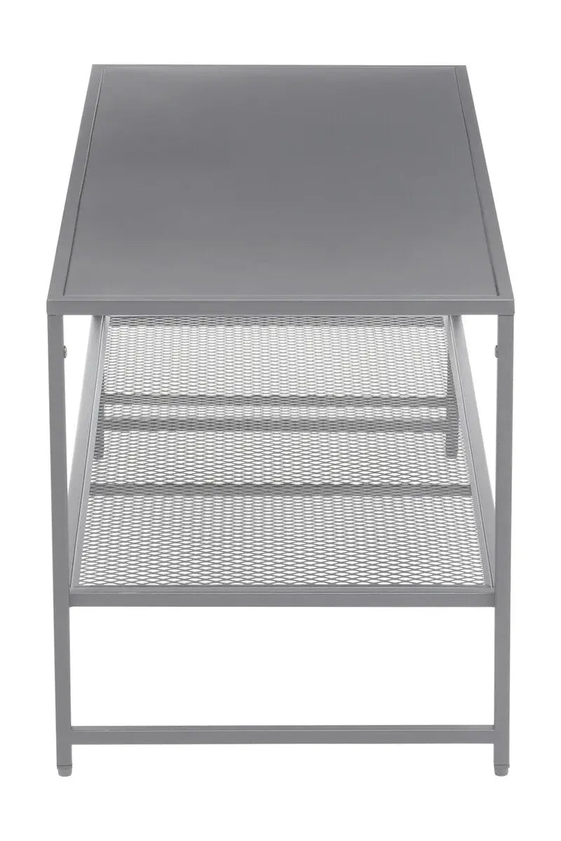 Grey Powder Coated Metal Coffee Table with Lower Mesh Display Shelf, Acero