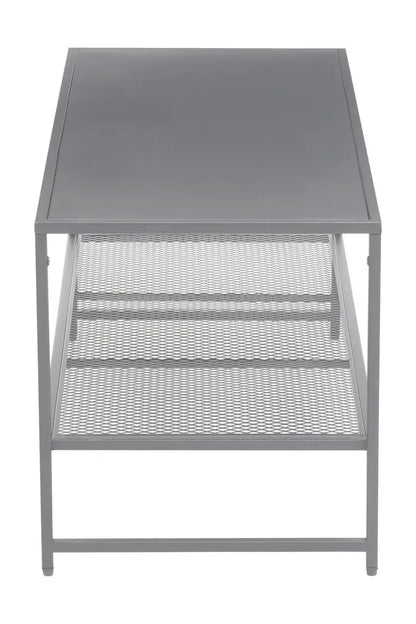 Grey Powder Coated Metal Coffee Table with Lower Mesh Display Shelf, Acero