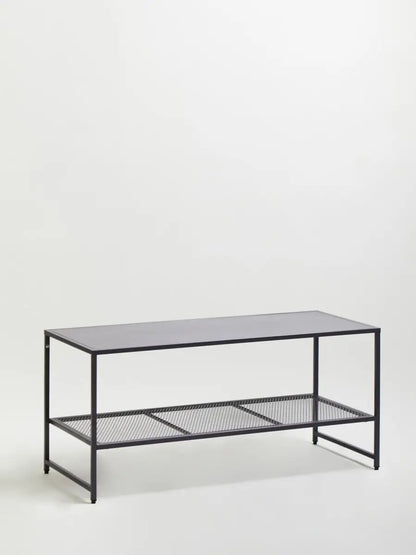 Grey Powder Coated Metal Coffee Table with Lower Mesh Display Shelf, Acero