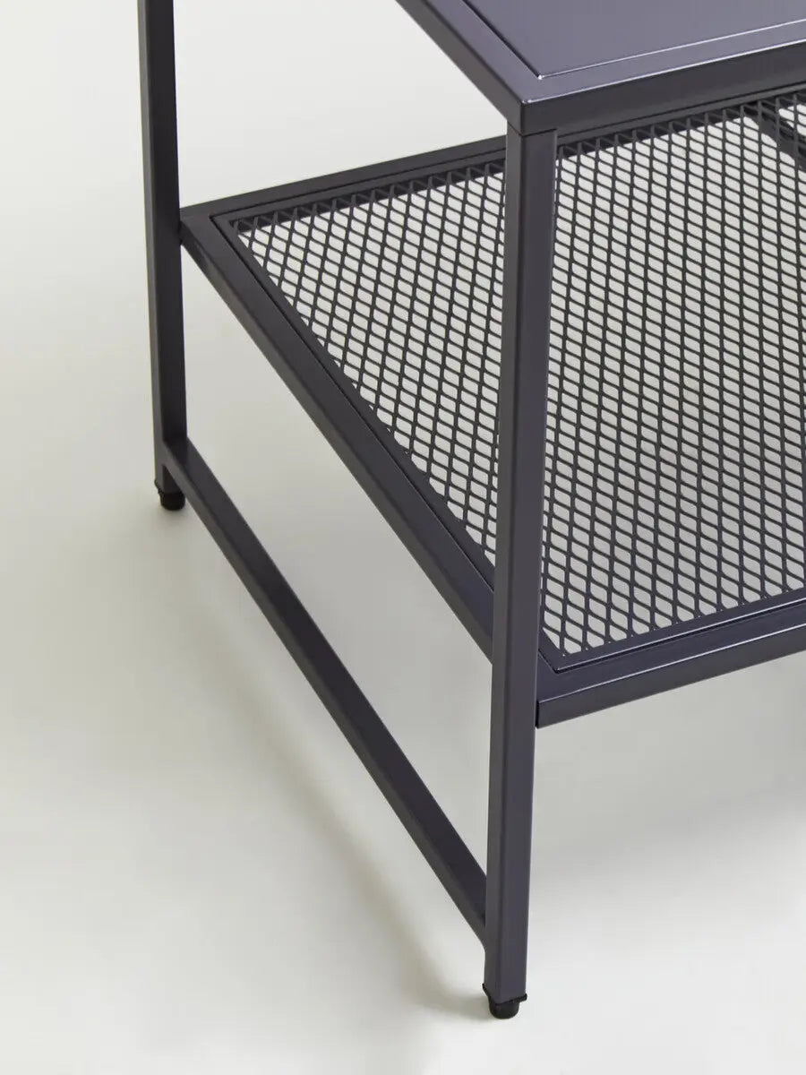 Grey Powder Coated Metal Coffee Table with Lower Mesh Display Shelf, Acero