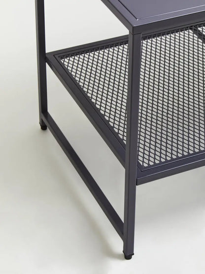 Grey Powder Coated Metal Coffee Table with Lower Mesh Display Shelf, Acero