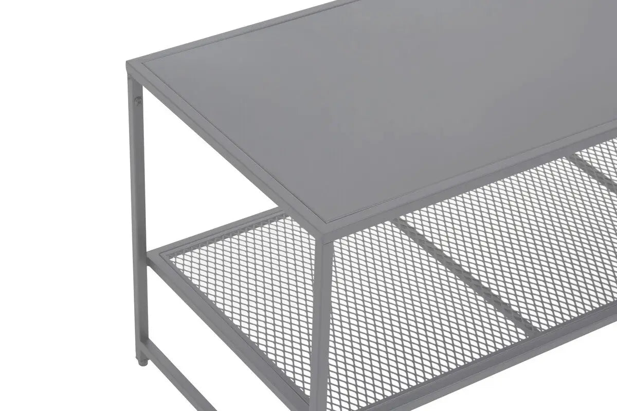 Grey Powder Coated Metal Coffee Table with Lower Mesh Display Shelf, Acero