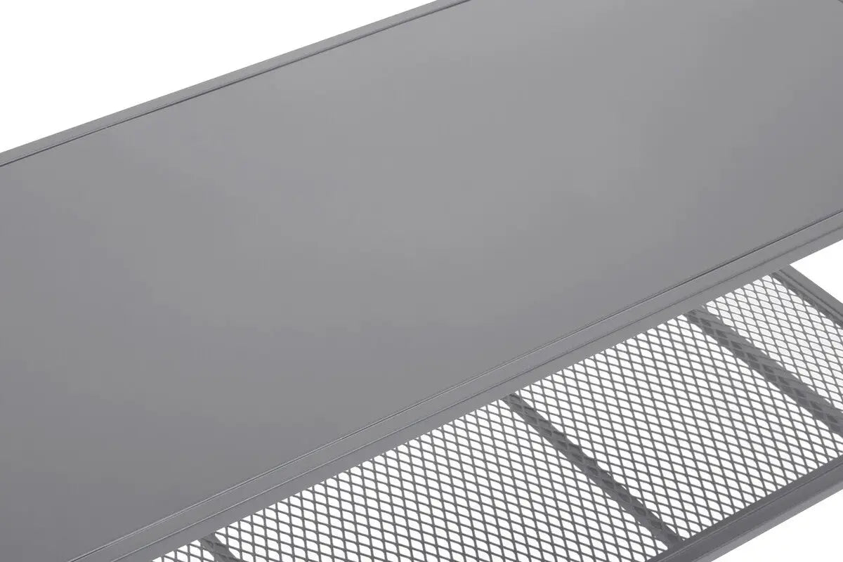 Grey Powder Coated Metal Coffee Table with Lower Mesh Display Shelf, Acero