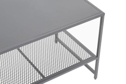 Grey Powder Coated Metal Coffee Table with Lower Mesh Display Shelf, Acero