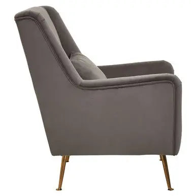 Grey Velvet Chair with Gold Finish Legs | Doucet