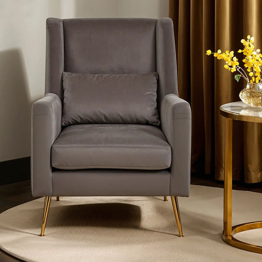 Grey Velvet Chair with Gold Finish Legs | Doucet