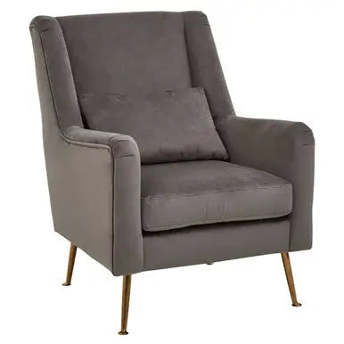 Grey Velvet Chair with Gold Finish Legs | Doucet