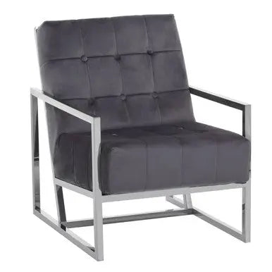 Grey Velvet Chair with Stainless Steel Frame | Hana